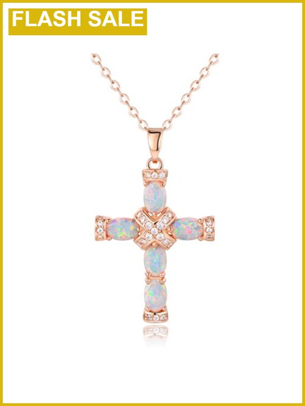 18K Gold Plated Created Opal Cross Pendant Necklace 18in with 2in Ext